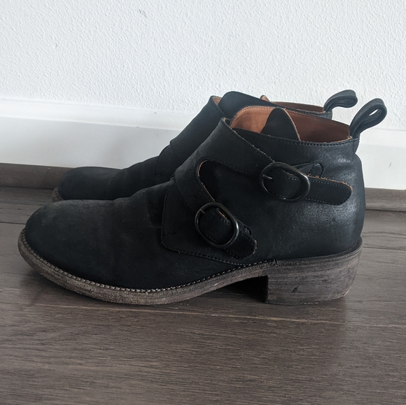 P. Monjo Black Leather Double Monkstrap Ankle Boots Size 8 - Picture 8 of 15